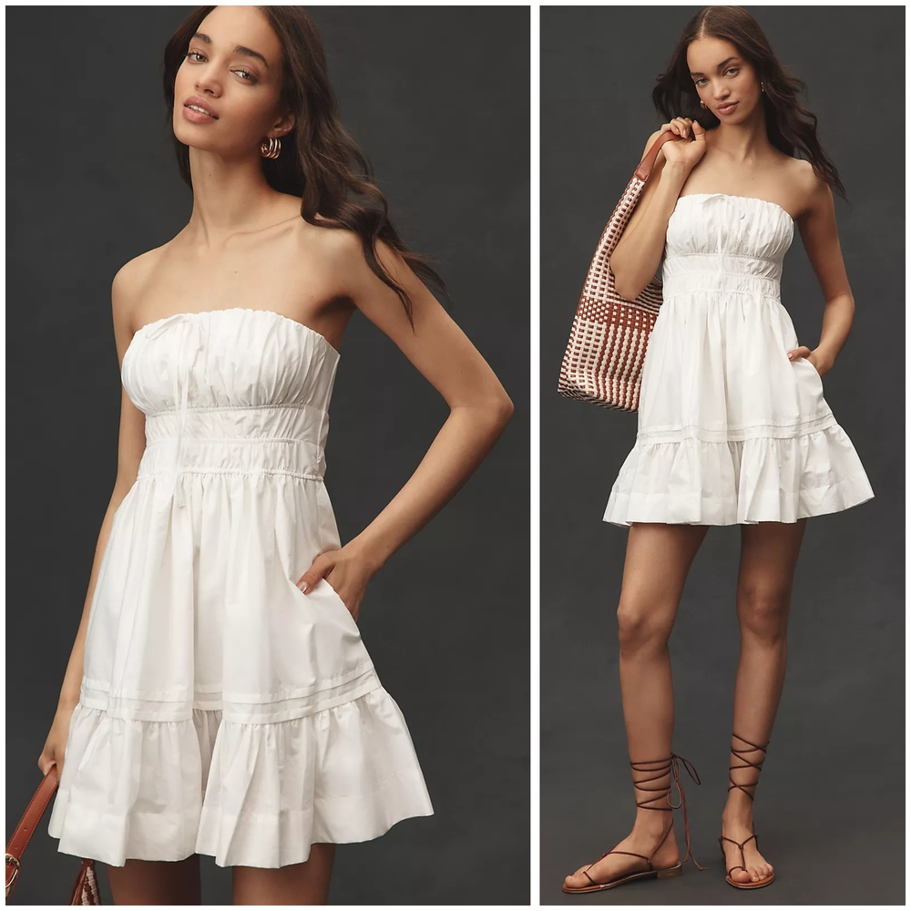Anthropologie The Somerset Strapless Mini Dress In White